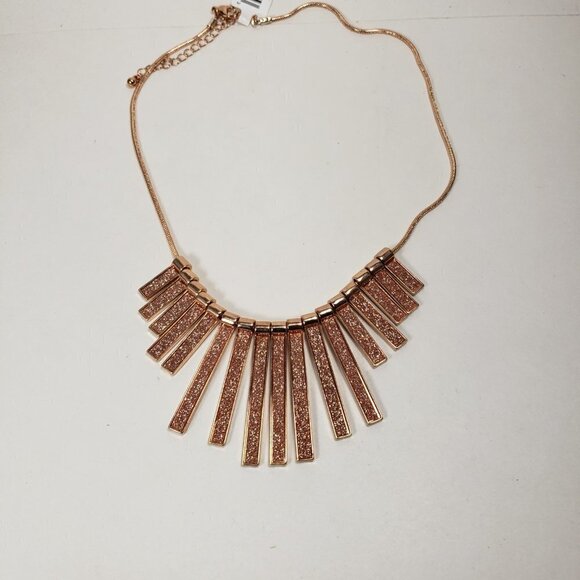 Rose Gold Fringe Pendant Necklace – Glitter Textured Statement Fashion Jewelry - Picture 9 of 11